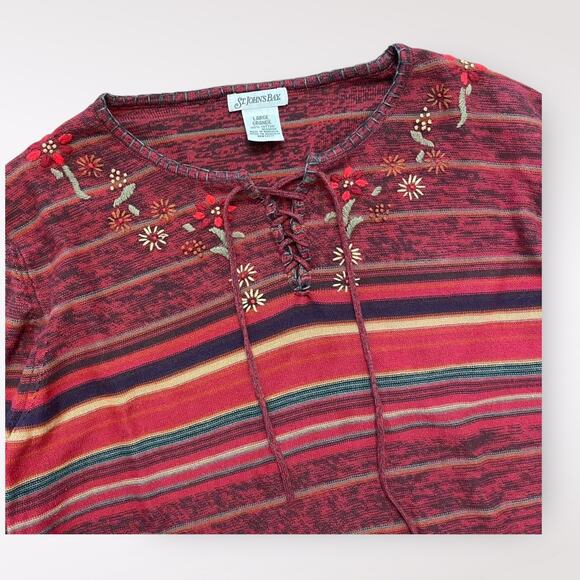 St. John’s Bay Front Tie Floral Embroidered Shirt Womens Large Boho Fall - Picture 7 of 8